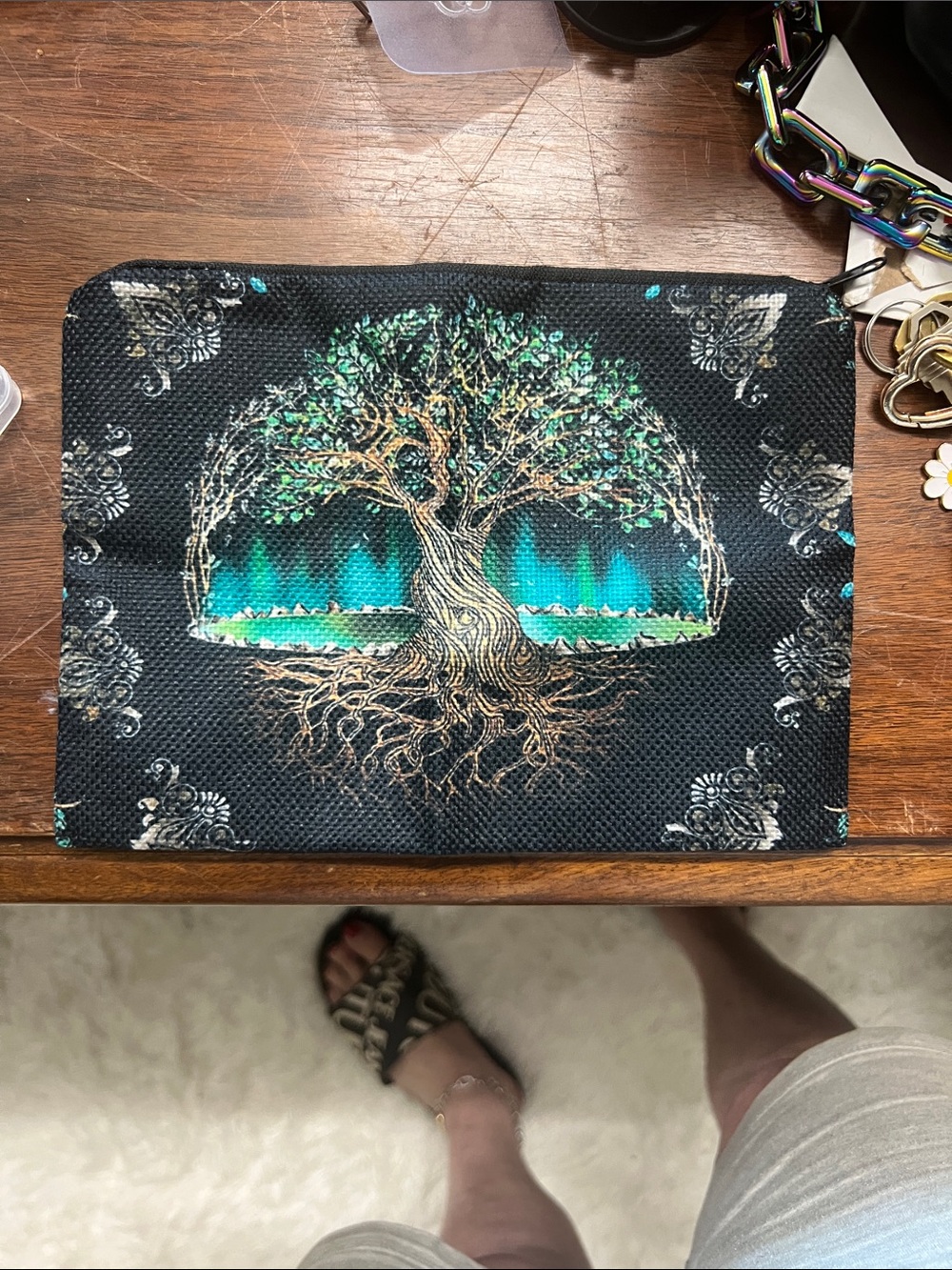 Tree of Life Black & Teal Cosmetic Pouch